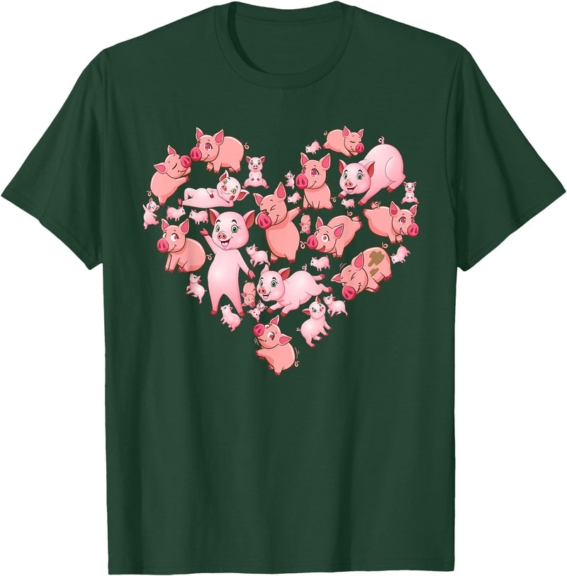 Pig Heart Lover Gift Co. Pig For Women Girls Kids Heart Shape Poses Cute Pig T-Shirt - Dark Green