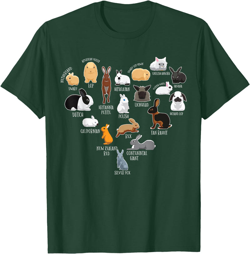 Rabbit Types & Cute Rabbit Species, Bunny - Rabbits T-Shirt in Dark Green