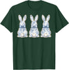 Blue Floral Easter Bunnies Chinoiserie Rabbit Bow T-Shirt in Dark Green