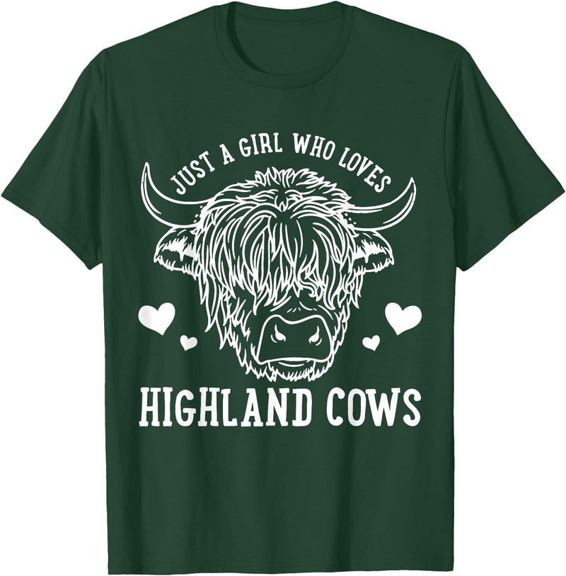 Highland Cow Just a Girl Who Loves Highland Cows T-Shirt - Dark Green