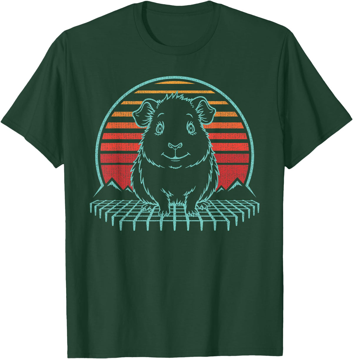 Guinea Pig Graphic Art Designs Guinea Pig Lover Animal Retro Vintage 80s T-Shirt - Dark Green