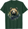 Bear Forest Animal Art Portrait Forest Artwork Wildlife T-Shirt - Dark Green