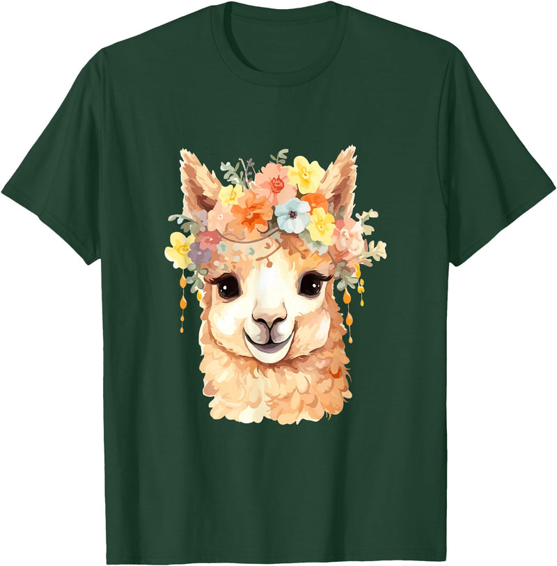 Alpaca and llama with flowers Designs Alpaca with Flowers, Cute Alpaca and Llama T-Shirt - Dark Green