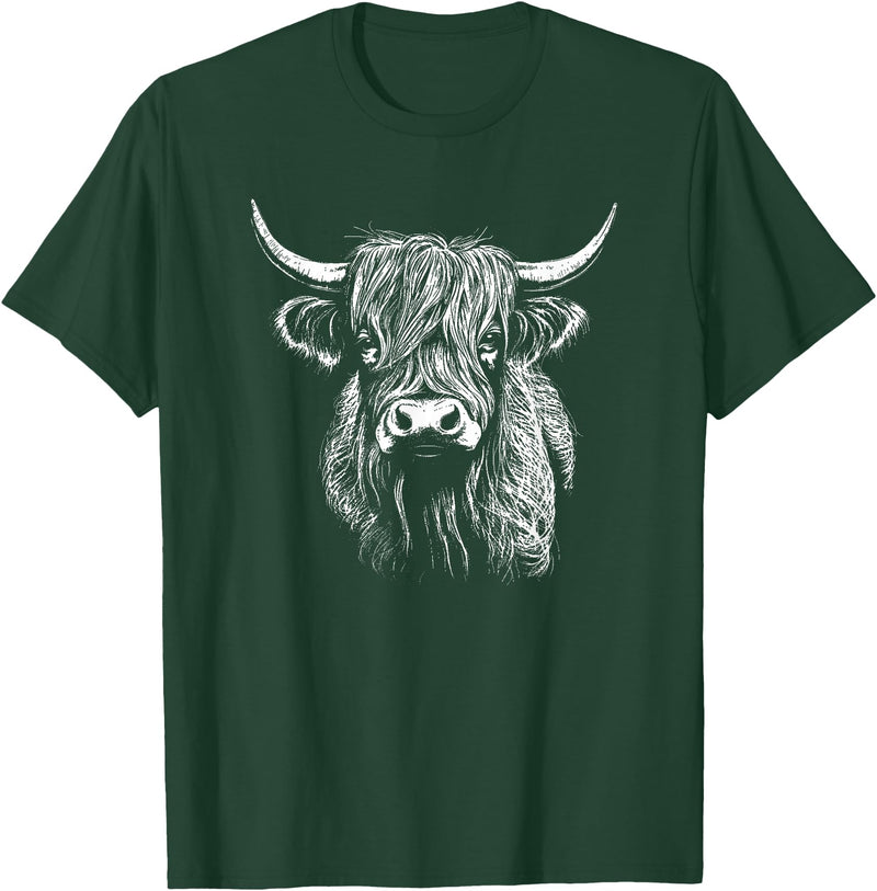 Scottish Highland Cattle Cow Merch Scottish Highland Cattle Cow Drawing T-Shirt - Dark Green