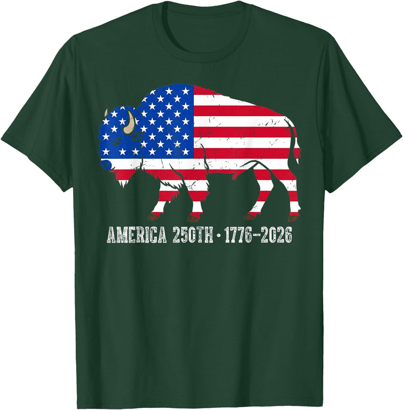 American Buffalo Design for 250th Anniversary Vintage Retro Bison American Flag Buffalo Simple 4th of July T-Shirt - Dark