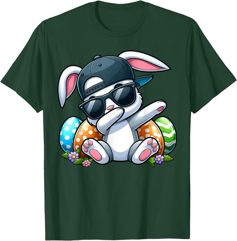 Easter Day Dabbing Bunny for Men Women Boys Girls Teens T-Shirt in Dark Green