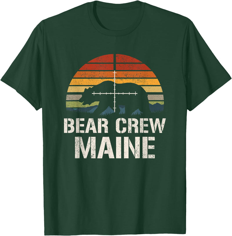 Funny Bear Hunting Clothing Bear Hunter Vintage Sunset Bear Hunting Group Maine T-Shirt - Dark Green