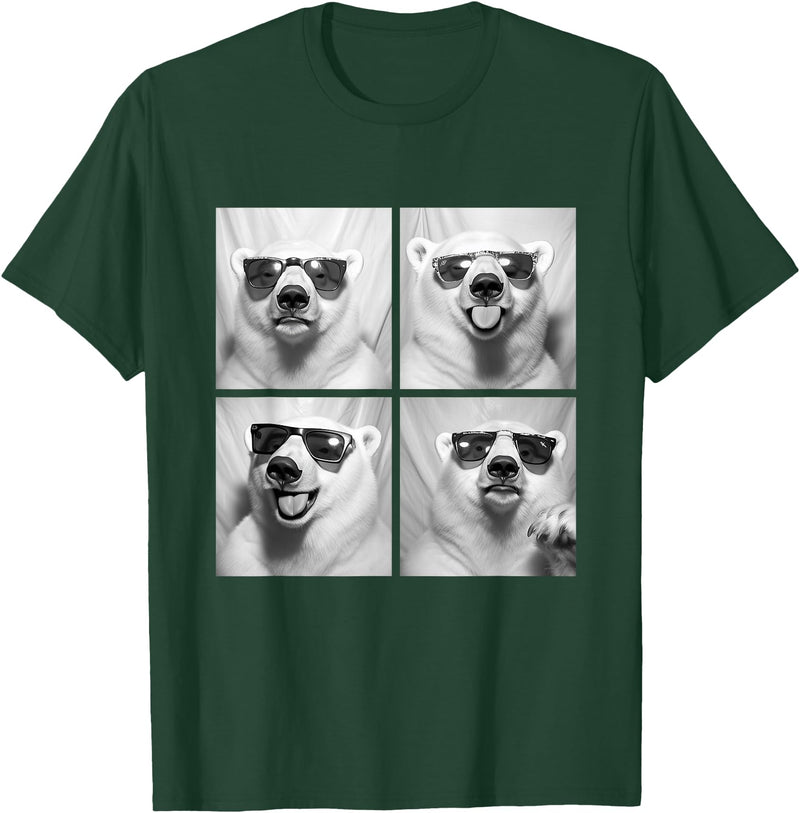 Funny Animal Photography Clothing Co. Funny Polar Bears with Sunglasses Cool Ice Bears Humor Meme T-Shirt - Dark Green