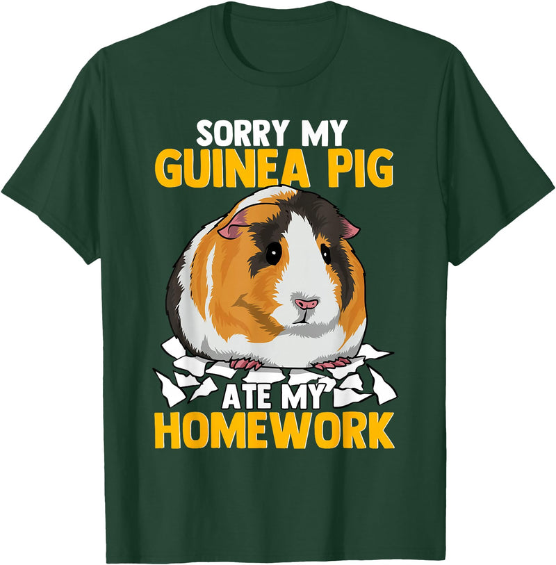Sorry My Guinea Pig Ate My Homework Funny Pet Rodent Hamster T-Shirt - Dark Green