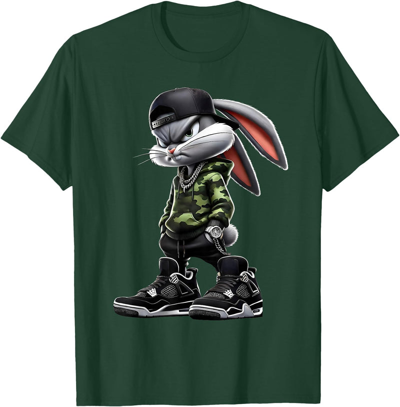 Cool Funny Bunny Rabbit Lovers Happy Easter Retro Trendy T-Shirt in Dark Green