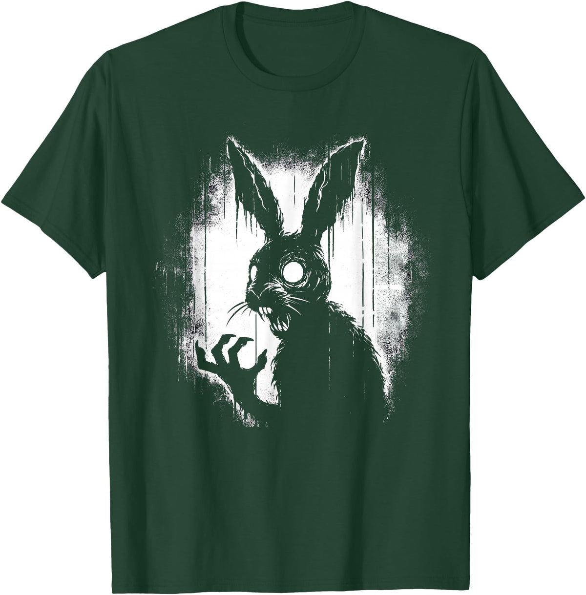 Scary Goth Rabbit, Horror Rabbit, Weirdcore Rabbit T-Shirt in Dark Green