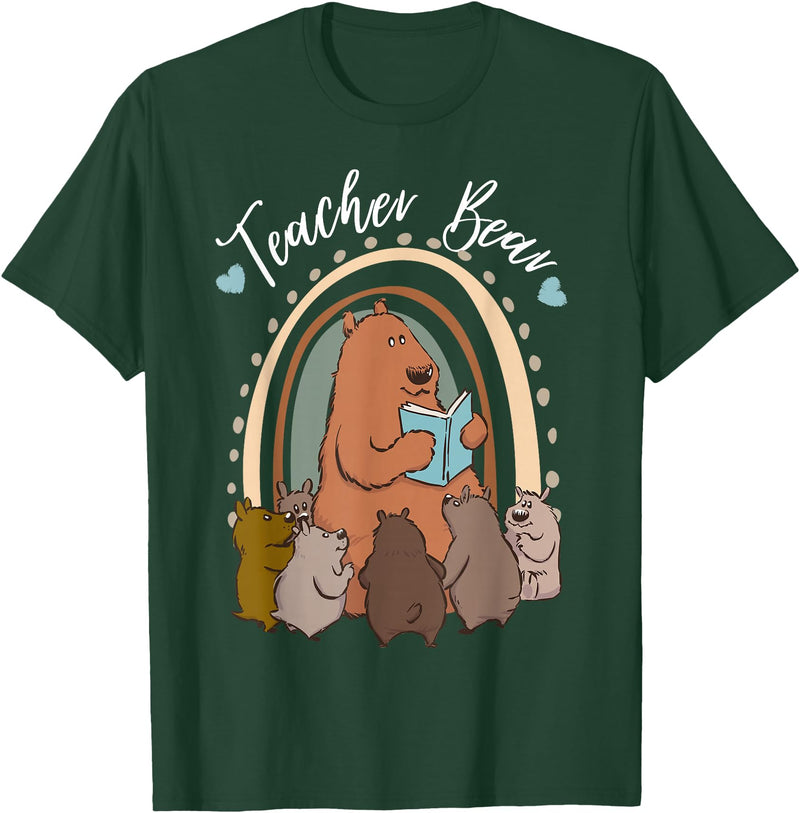 Thank You Teacher Appreciation Gifts Teacher Bear Reading Appreciation Teacher Graphic T-Shirt - Dark Green