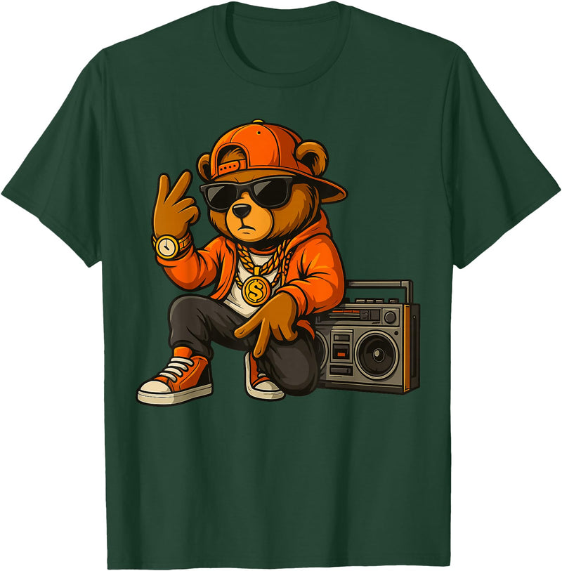 Creative & Funny Teddy Bear Gifts Hip Hop Teddy Bear T-Shirt - Dark Green