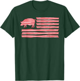 Symbolizes Roasts Hog Meat Sweet Bacon Clothing Sweet Salted Smoke Meaty Pig Flag Artwork Bacon T-Shirt - Dark Green