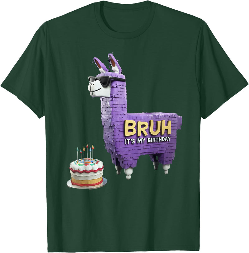 Llama Pinata Birthday Clothing Family Party Bruh Its My Birthday Llama Pinata Boy Girl Family Party Bday T-Shirt - Dark Green