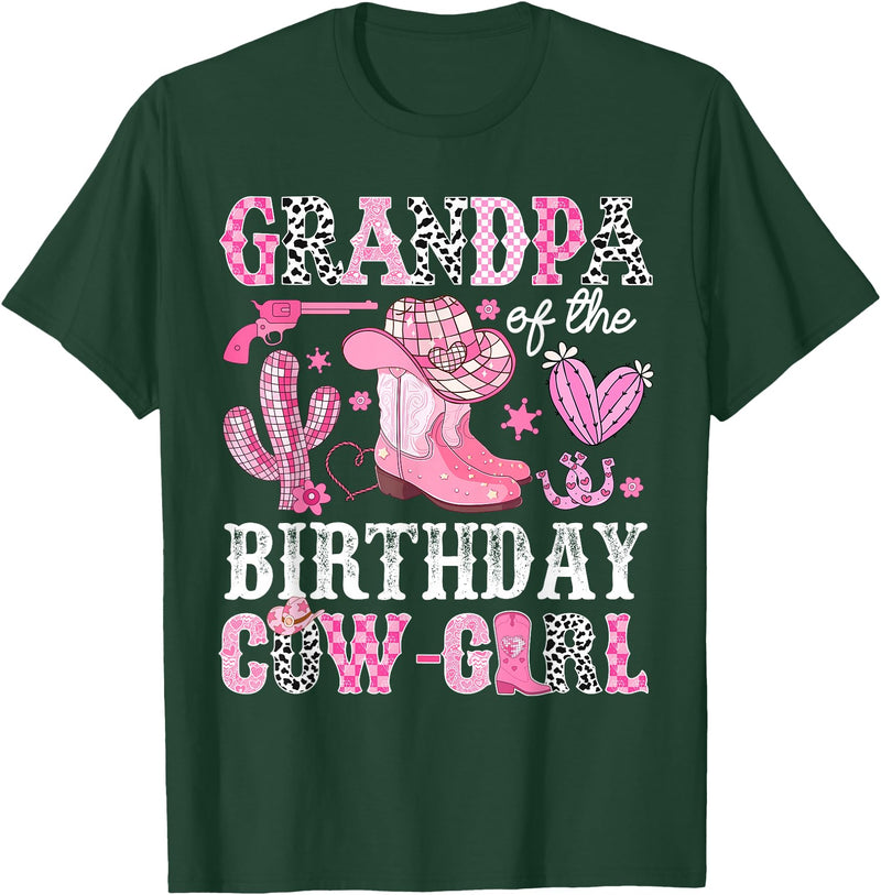 Pink Western Cowgirl Bday Party Family Matching Grandpa Of The Birthday Cow-Girl Rodeo Cowgirl Bday T-Shirt - Dark Green