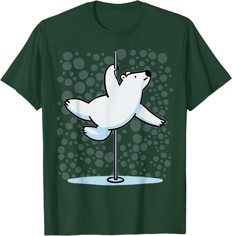 Fun Polar Bear Lover Humor Bear Dancer Stylish Tee Funny Polar Bear Pole Dancing Animal Cute Cool Wordplay Snow T-Shirt - Dark Green