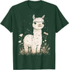 Alpaca Llama Lama Lover Cute Farm Animals Kids Llama Alpaca Lama Flowers Cute Adorable Baby Farm Animal T-Shirt - Dark Green
