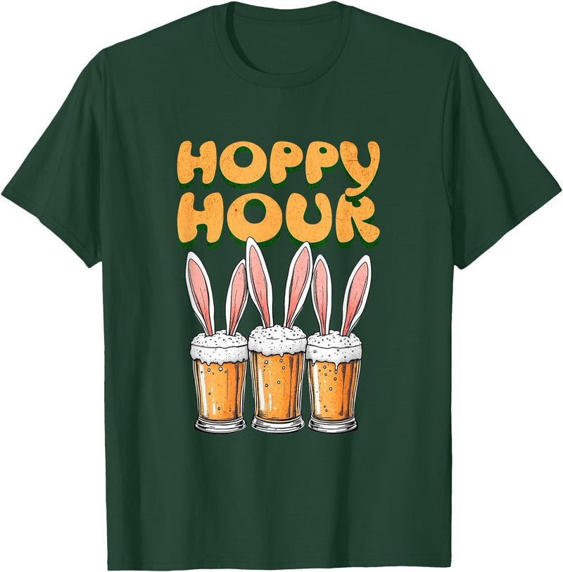 Hoppy Hour Funny Happy Easter Day Rabbit Ears Men Women T-Shirt in Dark Green