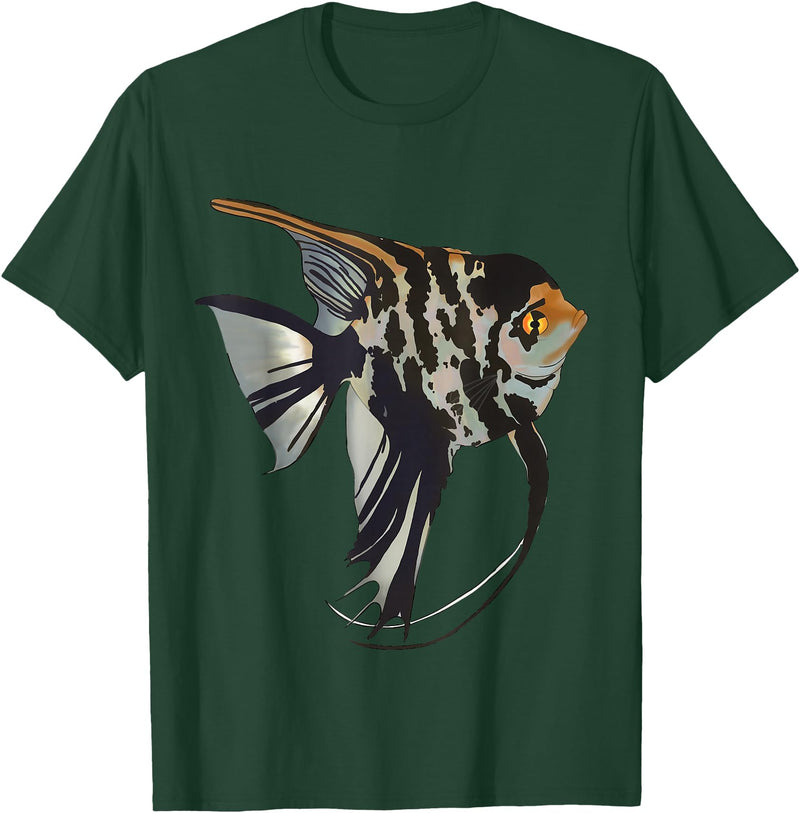 Freshwater Fish Fun Marbled Freshwater Angelfish T-Shirt - Dark Green