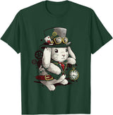 Cute Rabbit Lover Bunny Graphic T-Shirt (Asphalt Grey) in Dark Green