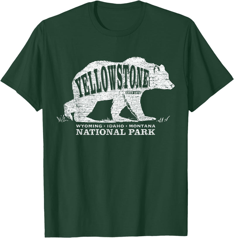 Vintage Yellowstone Retro Tees Tanks Tops Grizzly Bear Yellowstone National Park Est. 1872 T-Shirt - Dark Green