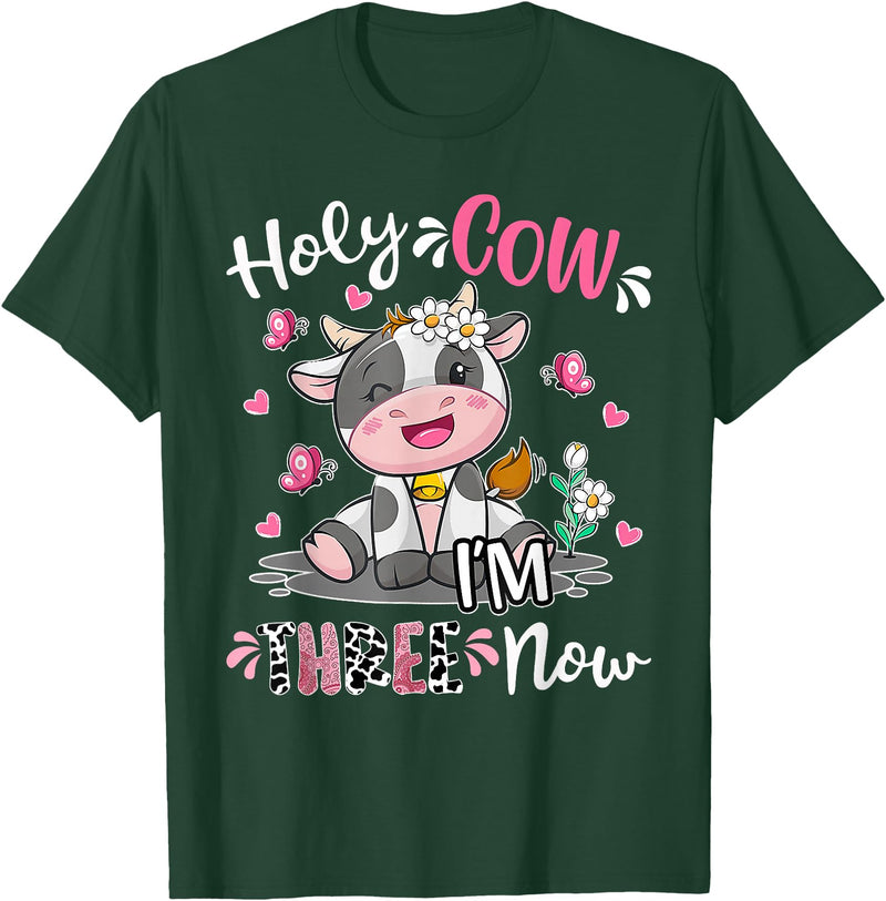 Holy Cow I'm Three 3 3rd Birthday Boy Girl Kids Holy Cow I'm Three 3 Years Old 3rd Birthday Boy Girl T-Shirt - Dark Green
