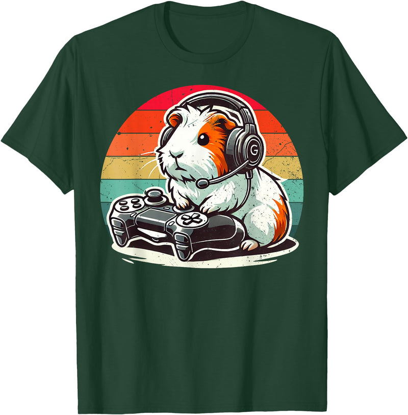Funny Retro Guinea Pig Gamer Tee Guinea Pig Gamer Retro Video Gaming Cavy Men Boys Kids Youth T-Shirt - Dark Green