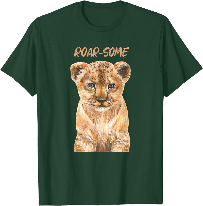 Safari Animals | African Wildlife Animals ROARSOME | Cute Lion Cub | Baby Lion Safari Wild Animal Pun T-Shirt - Dark Green