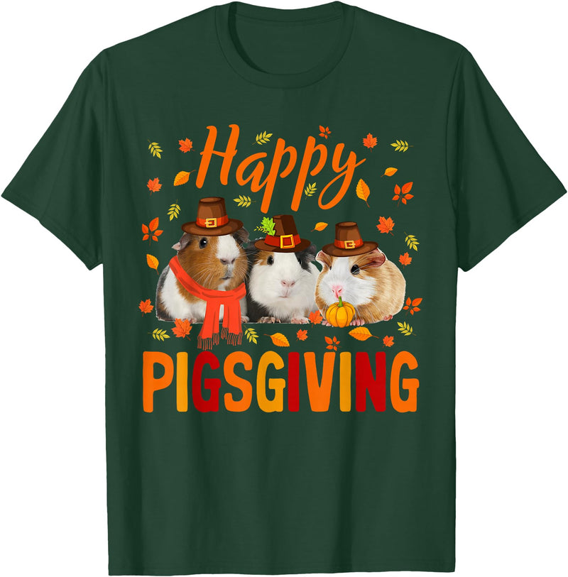 Happy Pigsgiving Cute Thanksgiving Guinea Pig Pet Happy Pigsgiving Cute Thanksgiving Guinea Pig Pilgrim Hat T-Shirt - Dark Green