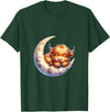 Cute Baby Highland Cow Sleeping on the Moon Heifer Farm T-Shirt - Dark Green