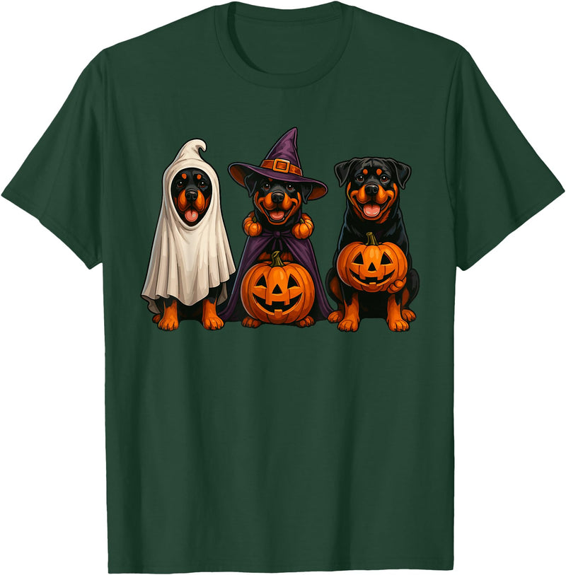 Halloween Shirt With Dogs Dog Ghost Shirt, Cute Halloween Rottweiler Ghost Dog Mom T-Shirt - Dark Green
