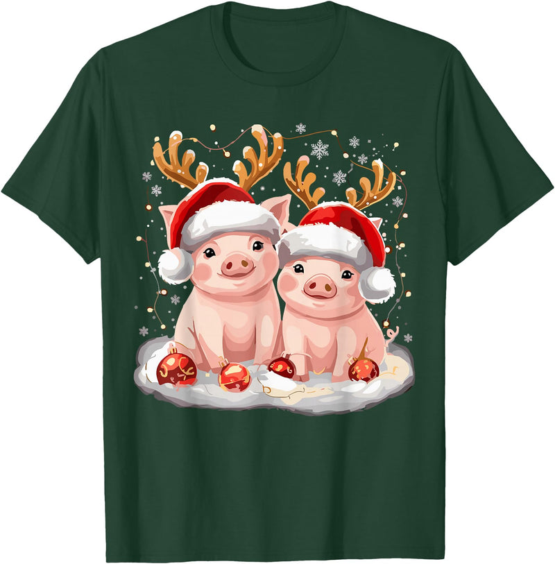 Funny Xmas Pig Lover Christmas Christmas Pig Reindeer Xmas T-Shirt - Dark Green