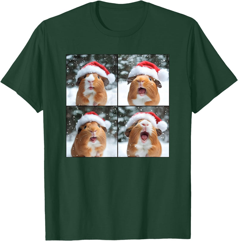 Xmas Guinea Pigs Santa Animal Selfie Men Women Guinea Pig With Santa Hat Christmas Guinea Pig Lover T-Shirt - Dark Green