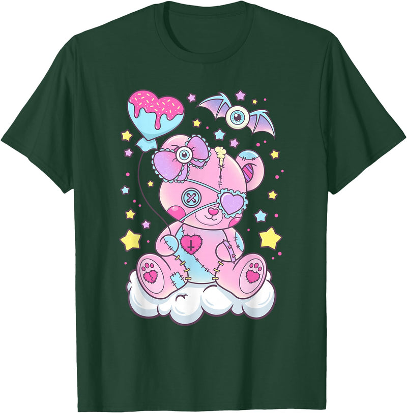 CC Pastel Goth Anime Vaporwave Aesthetic Kawaii Pastel Goth Cute Scary Bear T-Shirt - Dark Green