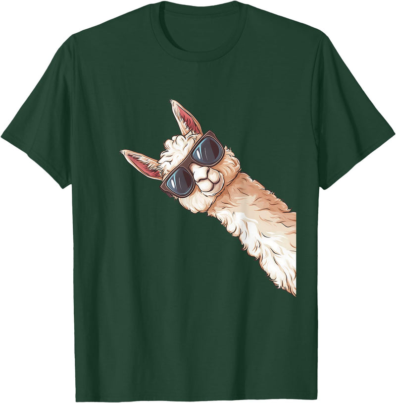 Ällamaco. Llama Alpaca Lama Sunglasses T-Shirt - Dark Green