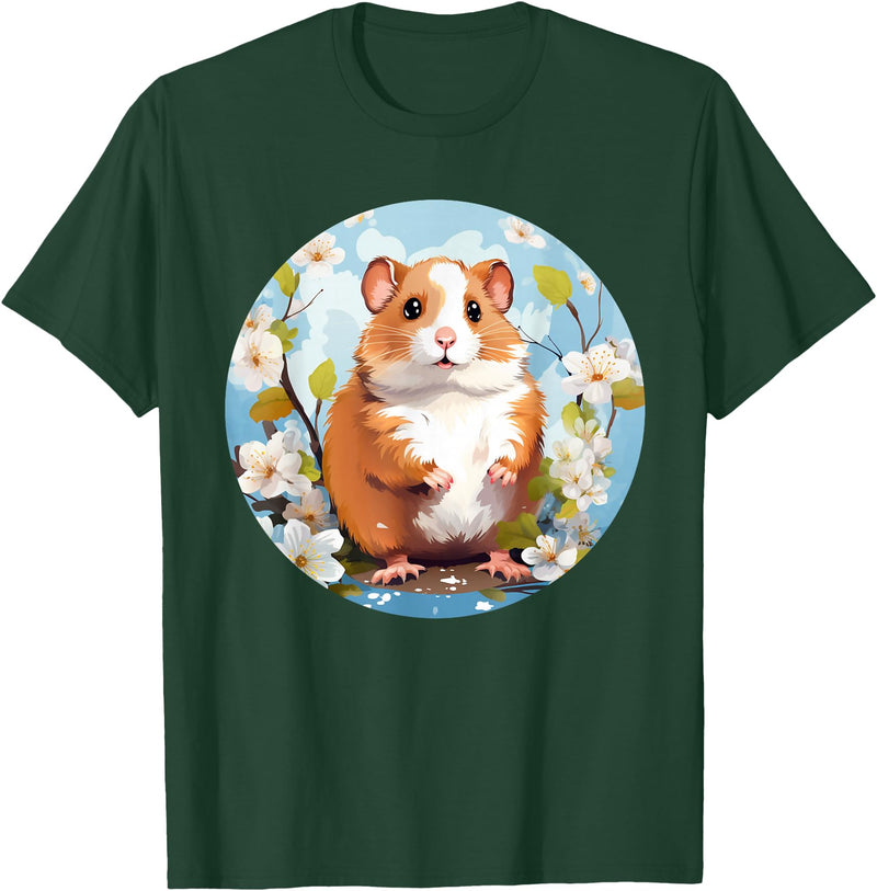 Cool Spring Flowers with Hamster for Season Lovers T-Shirt - Dark Green