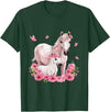 Horse Foal Butterfly Girl Flowers Horseback Riding Horse with Foal - Flowers and Butterflies T-Shirt - Dark Green