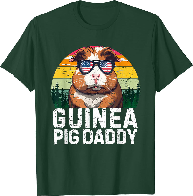Retro 4th Of July Dad Father's Day Gifts Guinea Pig Daddy USA Flag Father's Day 4th Of July Retro T-Shirt - Dark Green