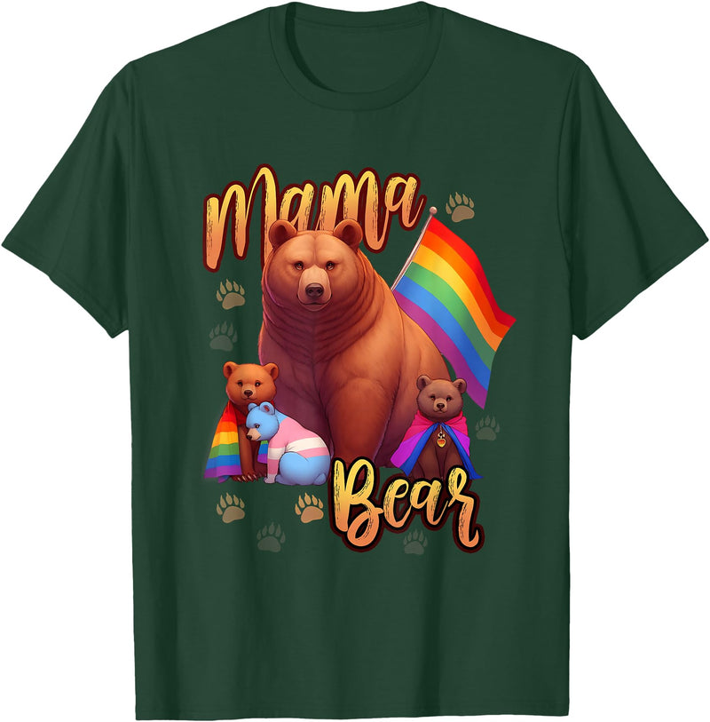 Mom Hugs Proud Mama Mom Bear LGBT Gay Pride LGBTQ Flag T-Shirt - Dark Green
