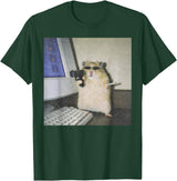 Cyber Hamster Meme Cringe Funny Animal Vintage Graphic Tee T-Shirt - Dark Green