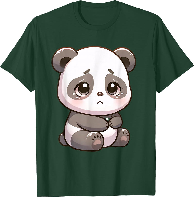 Cute Sad Panda Designs Sad Panda Bear Animal T-Shirt - Dark Green