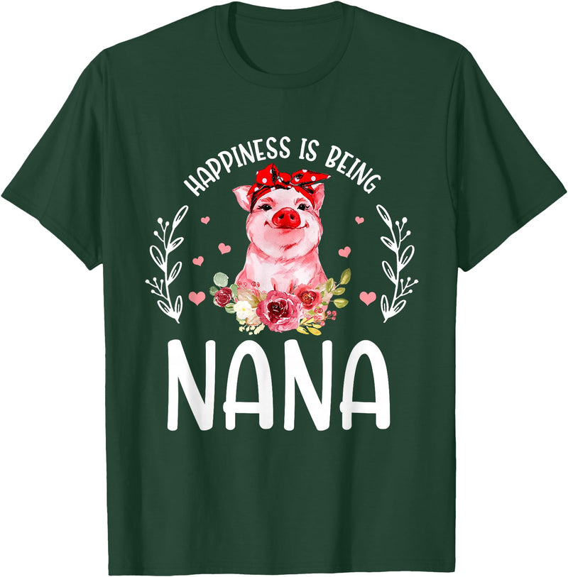 Mother's Day Matching Family Happiness Is Being A Nana Cute Pig T-Shirt - Dark Green