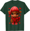 Coquette Bow Highland Cow Valentine Women Girls. Highland Cow Valentines Day Funny Hearts Valentine Cow Women T-Shirt - Dark