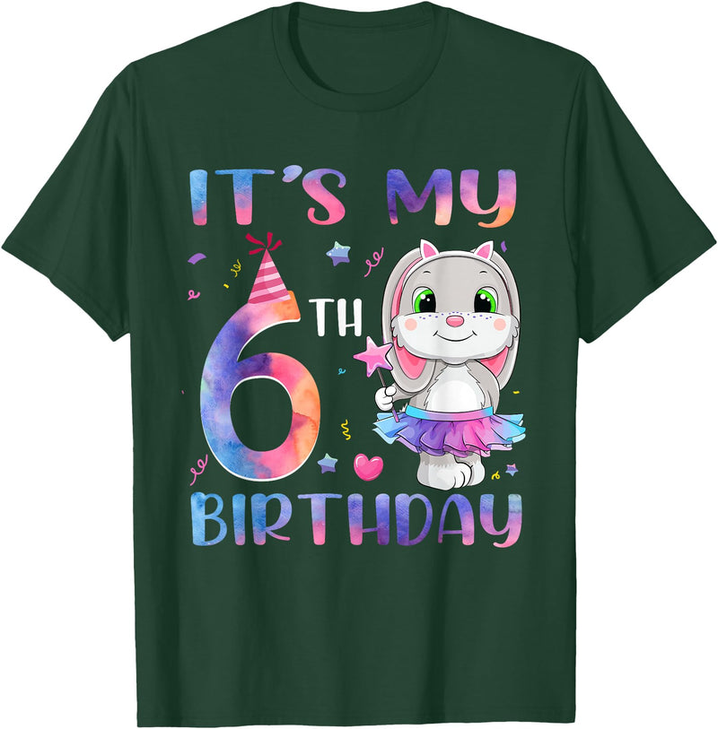 It's My 6th Birthday Bunny Rabbit 6 Years Old Boy Girl T-Shirt in Dark Green