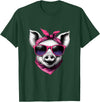 Fashionable Animals Wearing Pink Bandanas Pig Wearing A Pink Bandana Headband And Sunglasses T-Shirt - Dark Green