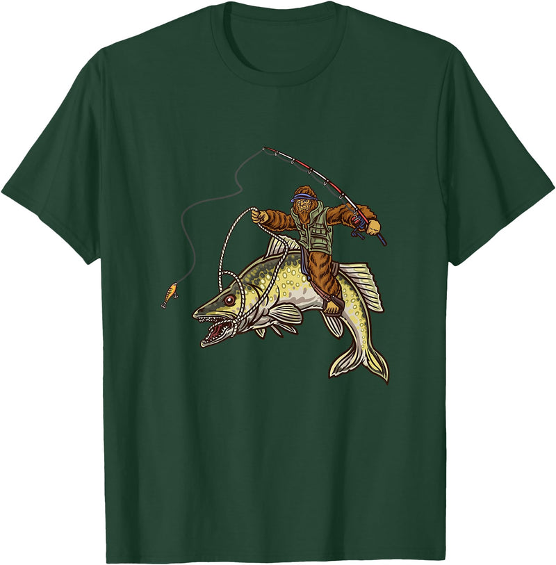 Northern Outdoor Walleye Collection Walleye Fishing Sauger Hunting Bigfoot Fishermen T-Shirt - Dark Green