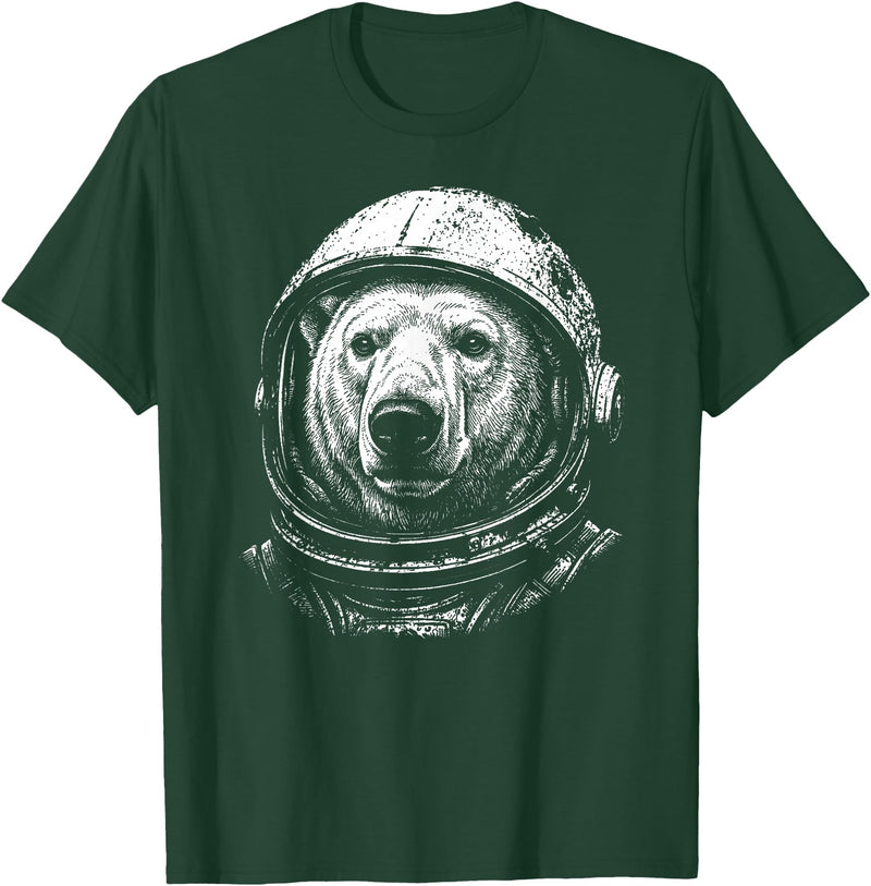 Funny Polar Bear Astronomy Space Retro Astronaut Polar Bear Lovers Space Galaxy T-Shirt - Dark Green