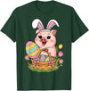 Happy Easter Pig Animal Happy Easter Women Girls Kids Easter Egg Basket Easter Pig T-Shirt - Dark Green