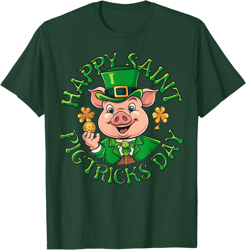 Funny Saint Patricks Day Happy Saint Pigtricks Day St Patricks Pig Leprechaun Funny T-Shirt - Dark Green